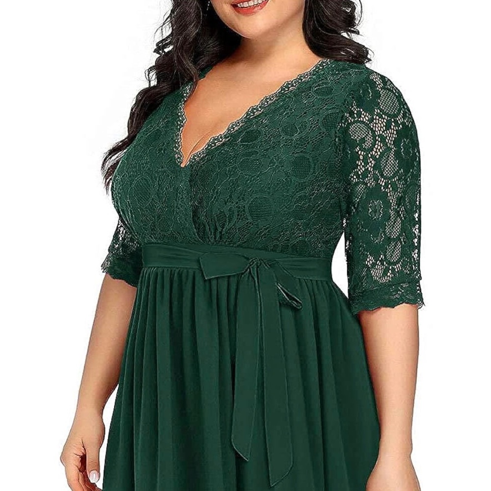 Plus Size Wrap MIDI Dress with Lace